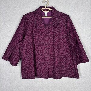 Multiples Crinkle Dots Blazer Jacket 2X Purple Textured Artsy Abstract Lagenlook